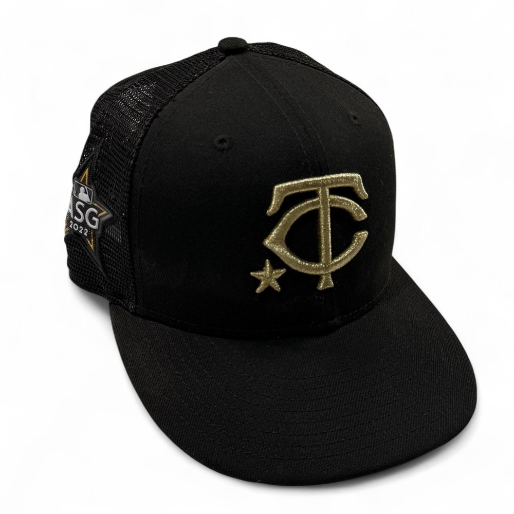 Minnesota Twins Hat Cap Fitted 7 1/8 Black Gold All Star Game Patch 2022 New Era